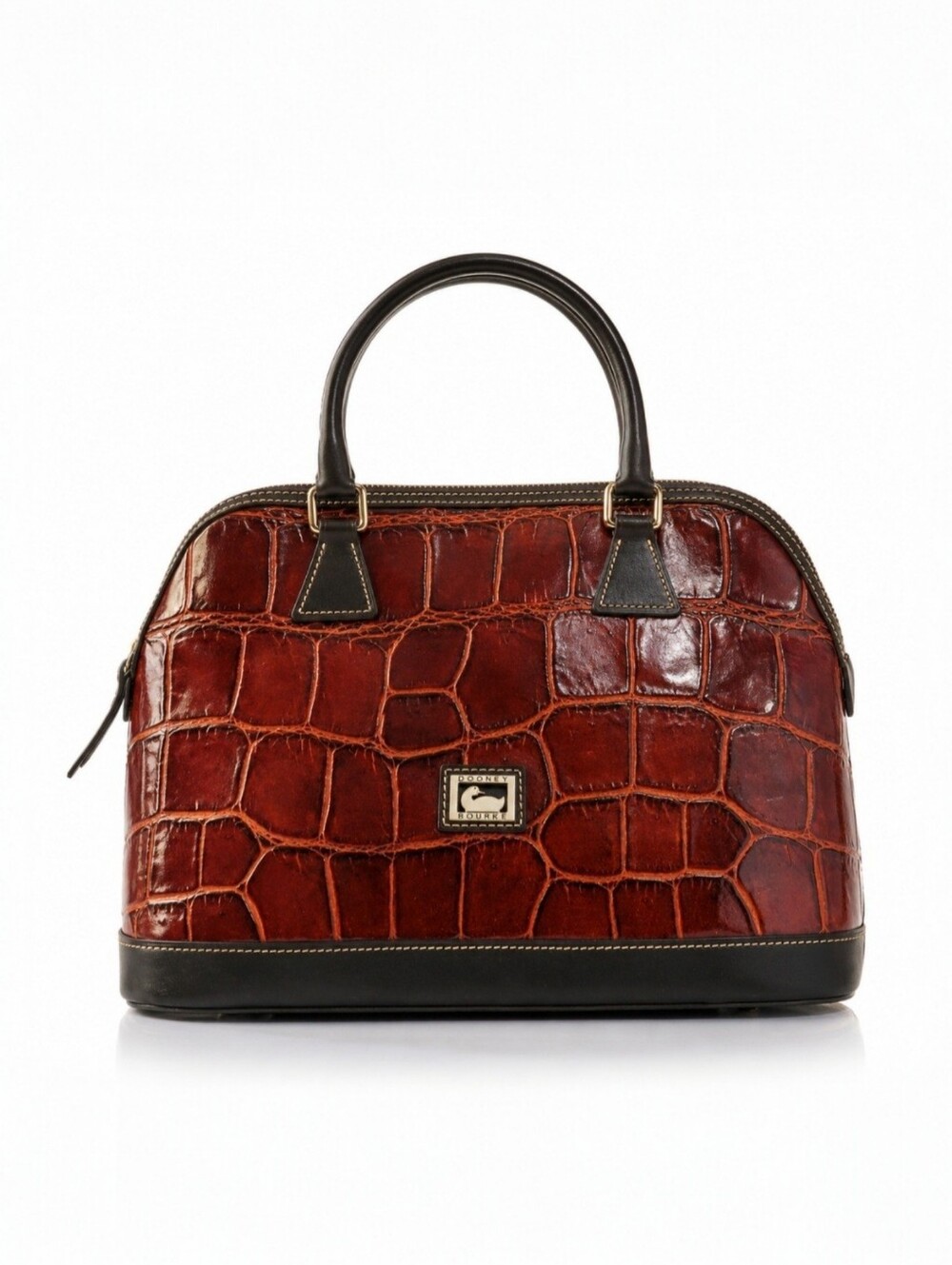 Dooney & Bourke Cognac Croco Embossed Leather Domed Satchel Bag